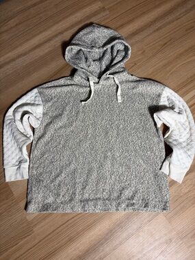 Madewell Hoodie Womens Small Gray Textured Knit Quilted Sleeve Pullover Cozy